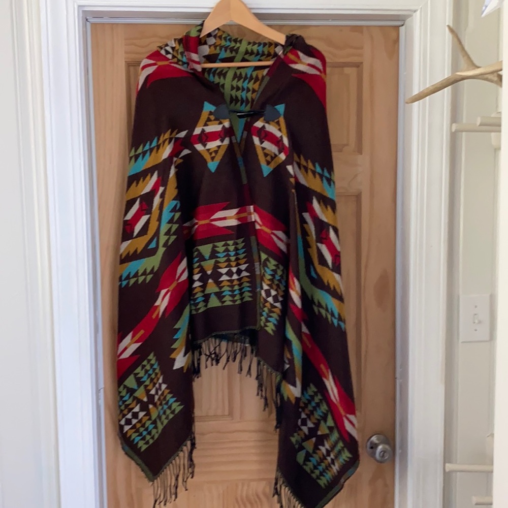 Aziza Women’s OS Poncho with hood and fringe
